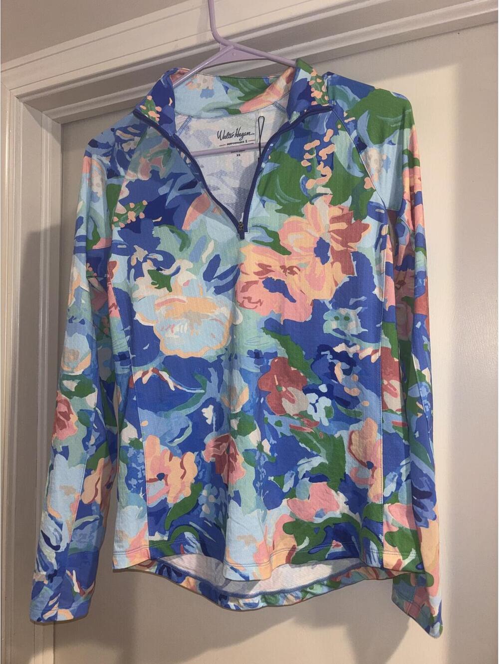 Walter Hagen XS Floral Golf Quarter Zip UPF 50+ Long Sleeve Top NWT
